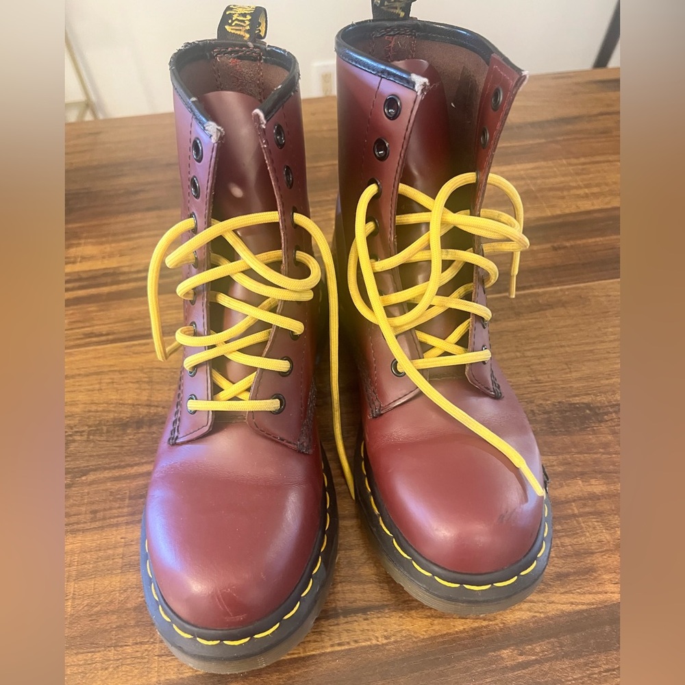 Doc Martens 1460 Air Wear Burgundy Boots with Yellow Laces